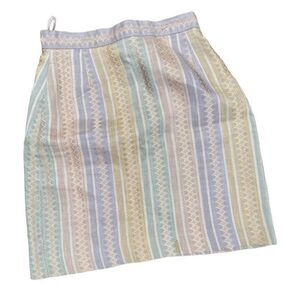 Designer Pastel Heart Print Jacquard Mini Skirt - Viscose Linen Blend - SZ S